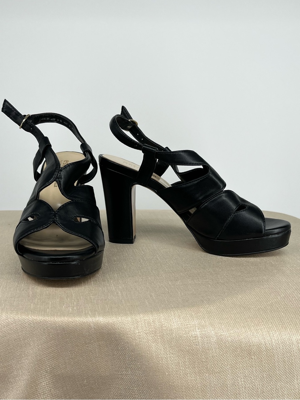Black Platform Block Heel Sandals with Ankle Strap